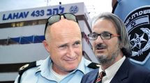 מימין; עורך הדין חי בר-אל, משמאל; ניצב רוני ריטמן, ברקע; משרדי להב 433 | עיבוד צילום: שולי סונגו