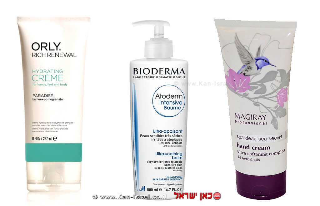 מימין: קרם ידיים 500ml של מאג'רי 45, Atoderm Intensive Baume F500ml, RichRenewal Creme 8oz PARADISE SPT2628