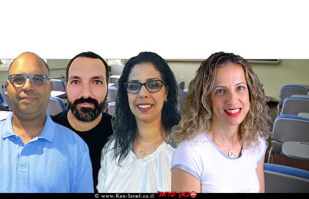 מנהלים חדשים בבתי ספר בחדרה | מימין: חני קרשטינו, שרית אוזן-פניאל, אלי ארביב, עידו הכט |ברקע: כיתת לימוד | עיבוד צילום: שולי סונגו מנהלים חדשים בבתי ספר בחדרה