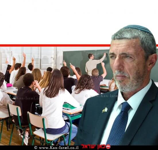 הרב רפי פרץ, שר החינוך | רקע: הדמיית אחת מכיתות בתי הספר העל יסודיים האפקטיביים ביותר | עיבוד צילום ממחושב: שולי סונגו©