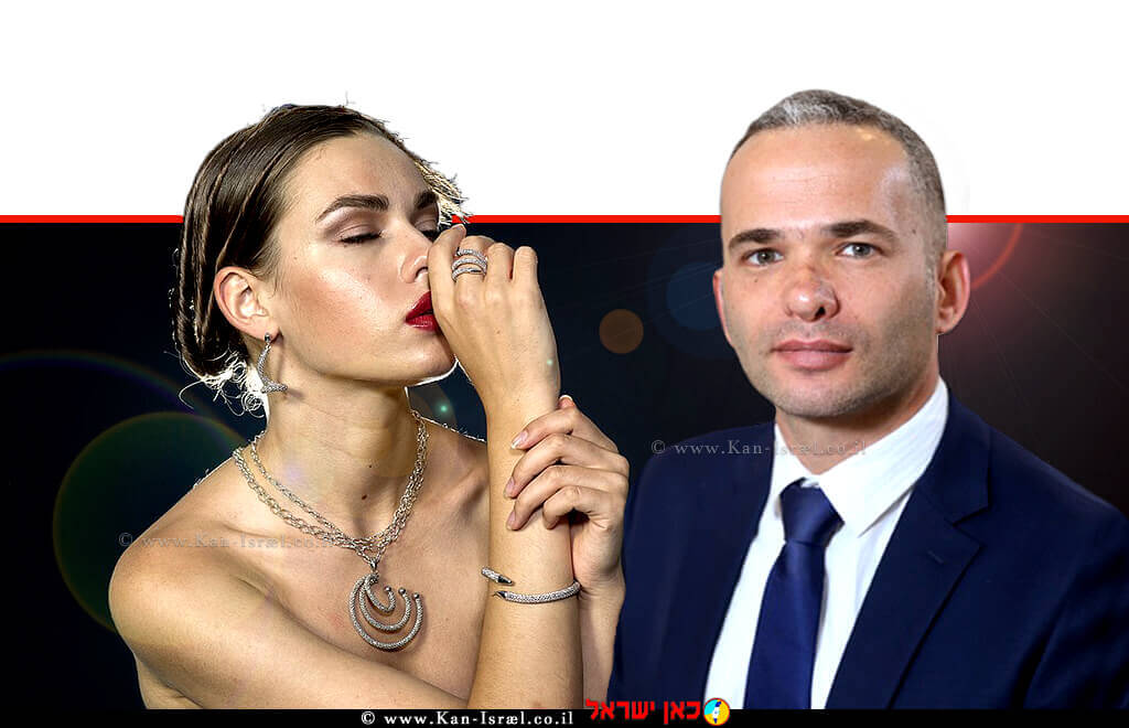 אופיר גור, מנהל מינהל יהלומים, אבני חן ותכשיטים והמפקח על היהלומים במשרד הכלכלה והתעשייה, ברקע: אישה ויהלומים | עיבוד ממחושב: שולי סונגו ©