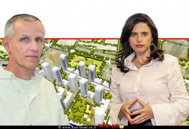 שרת הפנים, איילת שקד, מנהל רשות מקרקעי ישראל' יעקב קוינט ברקע: תכנית להקמת שכונה על שטח שדה התעופה שמתפנה בהרצליה | עיבוד צילום: שולי סונגו ©
