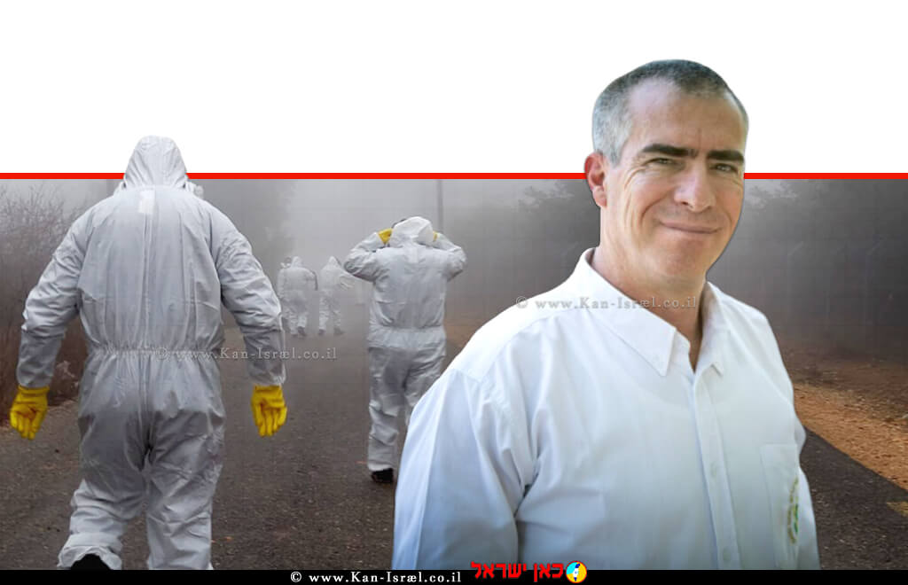 דר' תמיר גושן, מנהל השירותים הווטרינריים (בפועל) ברקע: פקחי משרד החקלאות, בדרכם להתמודדות בהתפרצות שפעת העופות ​| צילום: עודד קרני | צילום משרד החקלאות | עיבוד: שולי סונגו ©