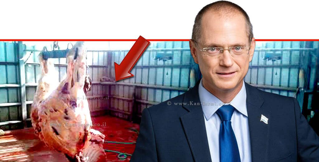 שר החקלאות ופיתוח הכפר, עודד פורר ברקע: בשר אשר נשחט שלא כדין | צילום: משרד החקלאות | עיבוד צילום: שולי סונגו ©