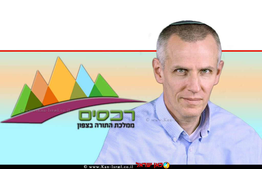 יעקב קוינט מנהל רשות מקרקעי ישראל ברקע: לוגו המְמוּתָּג 'רכסים - ממלכת התורה בצפון' | עיבוד צילום: שולי סונגו ©