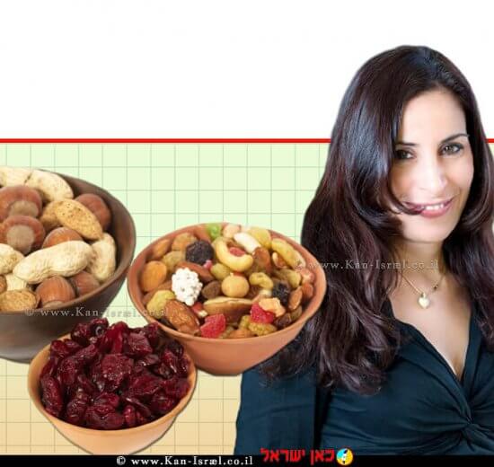 ורד מצפי מנהלת פיתוח עסקי בחברת ‘מוצפי שיווק מזון‘ ברקע: אגוזים ופירות יבשים ​| צילום: אילן נחום | צילום: depositphotos© | עיבוד צילום: שולי סונגו©
