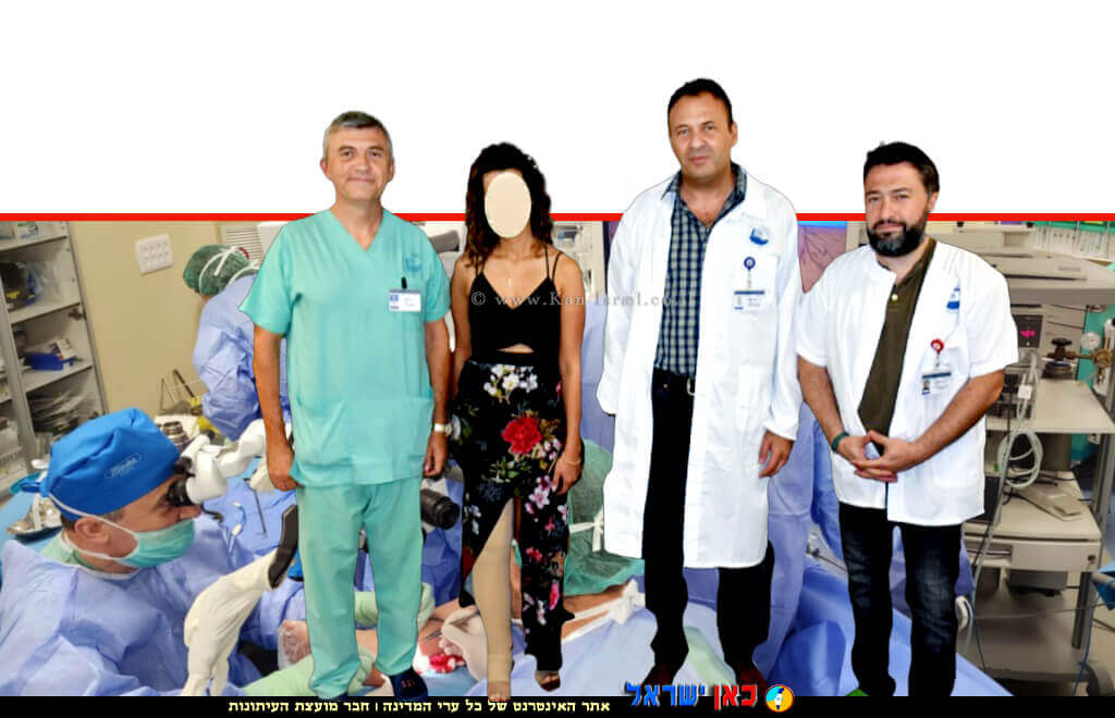 ניתוח השתלת בלוטות לימפה במרכז הרפואי פדה-פוריה, מימין: דר' ברמניק, דר' מועאד פראג', המנוּתחת ראניה, דר' אסי דרובוט, ברקע: חדר הניתוח | עיבוד צילום: שולי סונגו© ניתוח השתלת בלוטות לימפה במרכז הרפואי פדה-פוריה, מימין: דר' ברמניק, דר' מועאד פראג', המנוּתחת ראניה, דר' אסי דרובוט, ברקע: חדר הניתוח | עיבוד צילום: שולי סונגו©