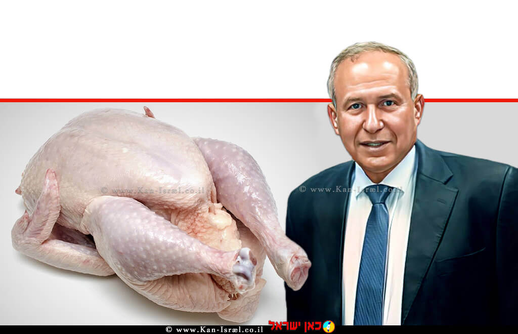 אבי דיכטר שר החקלאות ופיתוח הכפר ברקע: עוף טרי ברשתות השיווק | צילום: 123rfCom | עיבוד: Photolab | עיבוד צילום: שולי סונגו ©
