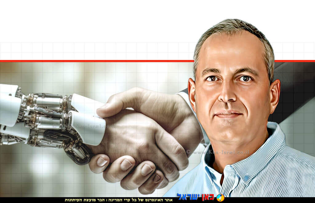 ד"ר רוני-הירשפרונג ברקע: תקריב של איש עסקים ו-רובוט בעל בינה מלאכותית לוחצים ידיים | עיבוד: Photolab | עיבוד צילום: שולי סונגו ©