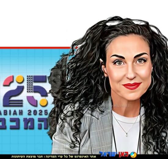 לילך בר דוד, סמנכלית שיווק ותקשורת שיווקית של ‘מכבי תנועה עולמית ברקע סמל המכביה ה-22 | צילום יחצ | עיבוד: Photolab | עיבוד צילום: שולי סונגו ©