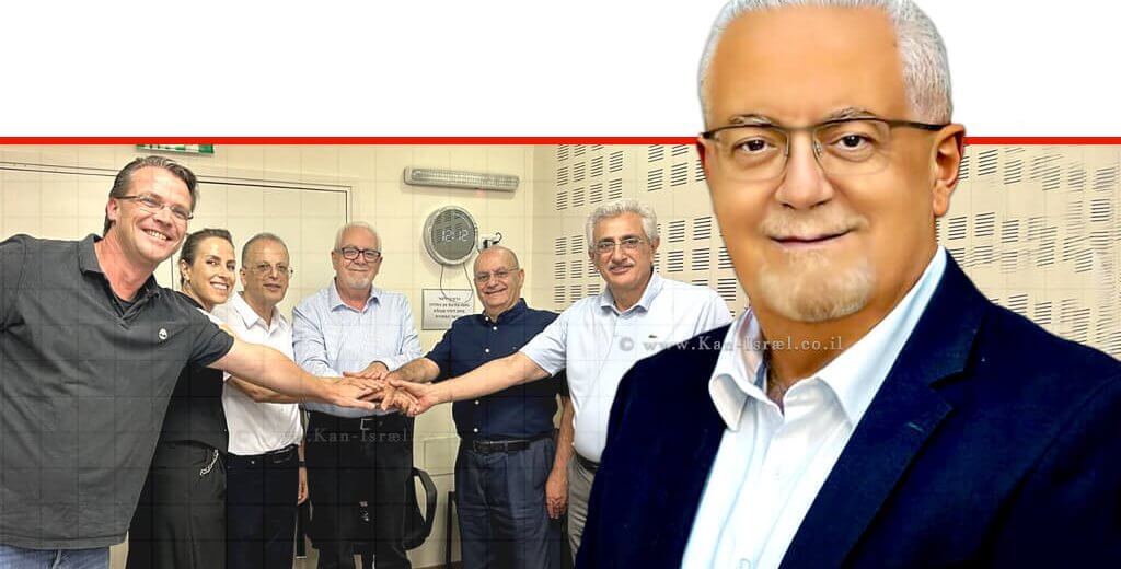 פרופ' נעים שחאדה, מנהל מיזם ספרת הסוכרת בגליל; ברקע: מימין לשמאל: דר טנוס, ד״ר דיין, פרופ שחאדה, ד״ר עאוני, ד״ר שפיצר, מרטין דופהאו | עיבוד: Photolab | עיבוד צילום: שולי סונגו ©