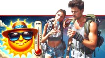 טיילים בקיץ: מגנים על עצמכם מפני התייבשות בשתיית מים בכמות מספקת ברקע: השמש צוחקת | איור: בינה מלאכותית | עיבוד: Photolab | עיבוד צילום: שולי סונגו ©