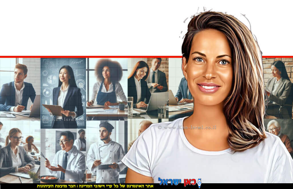 מנכ"לית איגוד לשכות המסחר הגב' גילית רובינשטיין, על רקע: מועסקים במגזר העסקי על רקע מלחמה | בינה מלאכותית Microsoft Copilot | עיבוד: Photolab | עיבוד: Photolab | עיבוד צילום: שולי סונגו ©