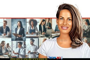 מנכ"לית איגוד לשכות המסחר הגב' גילית רובינשטיין, על רקע: מועסקים במגזר העסקי על רקע מלחמה | בינה מלאכותית Microsoft Copilot | עיבוד: Photolab | עיבוד: Photolab | עיבוד צילום: שולי סונגו ©