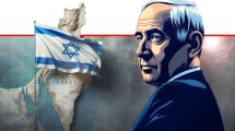 ראש הממשלה בנימין נתניהו, מנהיג הליכוד, מנהיג מדינת ישראל ברקע איור: דגל ומפת ישראל | צילום: בינה מלאכותית, 123rf-com | בינה מלאכותית Microsoft Copilot | עיבוד: Photolab | עיבוד צילום: שולי סונגו ©
