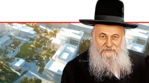 שר הבינוי והשיכון יצחק גולדקנופף, צילום: אבי אוחיון / לשכת העיתונות הממשלתית, ברקע: הדמיית קמפוס מפעל אלתא החדש, הדמייה ר.מ.י | עיבוד: Photolab | עיבוד צילום: שולי סונגו ©