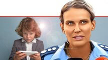 ניצב משנה שלי הרוש, ראש המטה הלאומי להגנה על ילדים ברשת ברקע: ילד מביט בריכוז בטלפון החכם | צילום משטרה | הדמיה | צילום: בינה מלאכותית, 123rf-com | עיבוד: Photolab | עיבוד צילום: שולי סונגו ©
