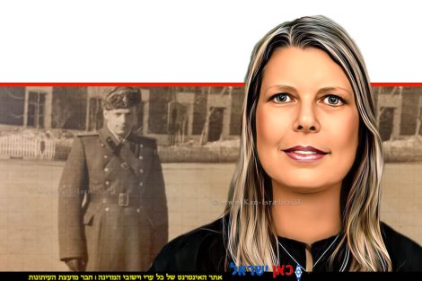 עו"ד שרי ורדי, הממונה הארצית על תחום ניצולי השואה בסיוע המשפטי במשרד המשפטים ברקע: יבגני מנוביץ' | צילום באדיבות המשפחה | בינה מלאכותית | עיבוד: Photolab | עיבוד צילום: שולי סונגו ©