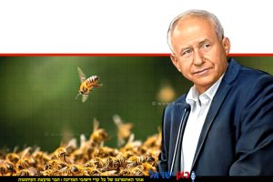 שר החקלאות ופיתוח הכפר, אבי דיכטר | רקע בינה מלאכותית של Gemini Google דבורים | עיבוד: Photolab | עיבוד צילום: שולי סונגו ©