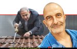 גיורא אלדן בטור אישי ברקע הדמייה של בנימין נתניהו מתאמץ לתקן דליפה מהגג על רקע אפור | הדמייה: בינה מלאכותית, 123rf-com | עיבוד: Photolab | עיבוד צילום: שולי סונגו ©