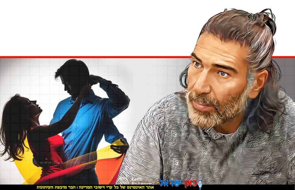 יריב כהן פסיכותרפיסט מ-אבן יהודה | צילום: מסך מתוך חדשות 13 | רקע: גבר אלים כלפי לאישה | בינה מלאכותית, Openart.ai | עיבוד: Photolab | עיבוד צילום: שולי סונגו ©