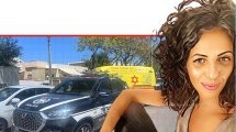 מיה כהן הנרצחת מהעיר חדרה בידיה אחיה ברקע: רכבי חירום של אמבולנס וניידת משטרה צילום מד"א | עיבוד: Photolab | עיבוד צילום: שולי סונגו©
