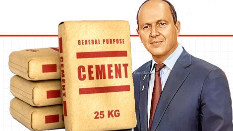 ניר ברקת שר הכלכלה והתעשייה | ברקע: שקי מלט, Cement Bags צילום מתוך אתר BNEXT AAC Block | הדמייה באמצעות בינה מלאכותית של Gemini Google | עיבוד: Photolab | עיבוד צילום: שולי סונגו©