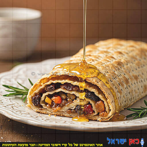 שטרודל מצות ופירות בדבש | הדמייה באמצעות בינה מלאכותית של Gemini Google | עיבוד: Photolab | עיבוד צילום: שולי סונגו© שטרודל מצות ופירות בדבש | הדמייה באמצעות בינה מלאכותית של Gemini Google | עיבוד: Photolab | עיבוד צילום: שולי סונגו©