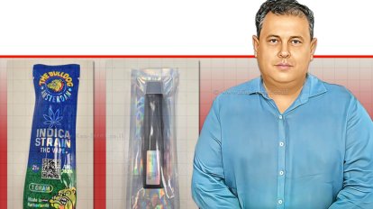 ד"ר רוני ברקוביץ, מנהל האגף לאכיפה ופיקוח במשרד הבריאות ברקע: סם ממשפחת ה'נייס גאי' שנקרא; ADB-BUTINACA | צילום: משרד הבריאות | בינה מלאכותית של Gemini Google | עיבוד: Photolab | עיבוד צילום: שולי סונגו©