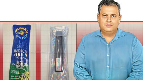 ד"ר רוני ברקוביץ, מנהל האגף לאכיפה ופיקוח במשרד הבריאות ברקע: סם ממשפחת ה'נייס גאי' שנקרא; ADB-BUTINACA | צילום: משרד הבריאות | בינה מלאכותית של Gemini Google | עיבוד: Photolab | עיבוד צילום: שולי סונגו©