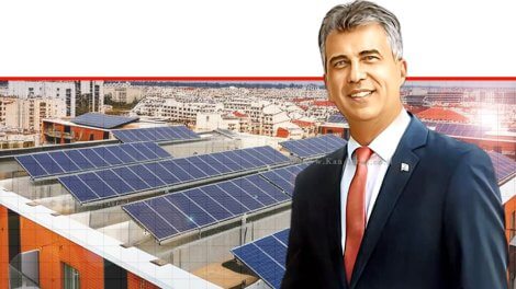 שר האנרגיה אלי כהן ברקע: מהפכה ירוקה ומשתלמת של 100,000 גגות סולאריים | בינה מלאכותית של Gemini Google | עיבוד: Photolab | עיבוד צילום: שולי סונגו©