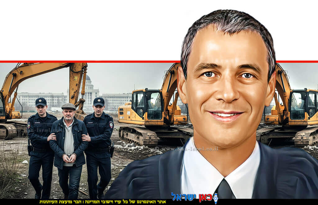 כבוד השופט קובי ורדי בית המשפט לעניינים מנהליים בתל אביב צילום: אתר בתי המשפט | ברקע: קבלן בניין המעורב בפעילות עבריינית | בינה מלאכותית של Gemini Google | עיבוד: Photolab | עיבוד צילום: שולי סונגו©