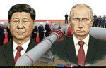 נשיא רוסיה ולדימיר פוטין ועמיתו נשיא סין 习近平 שי ג'ינפינג ברקע: צינור הגז "עוצמת סיביר" | בינה מלאכותית של Gemini Google | עיבוד: Photolab | עיבוד צילום: שולי סונגו©