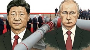 נשיא רוסיה ולדימיר פוטין ועמיתו נשיא סין 习近平 שי ג'ינפינג ברקע: צינור הגז "עוצמת סיביר" | בינה מלאכותית של Gemini Google | עיבוד: Photolab | עיבוד צילום: שולי סונגו©