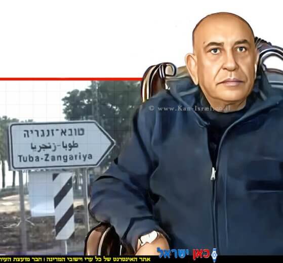 ראש מועצת טובא-זנגרייה מר חוסיין הייב, נאשם באישום חמור של קבלת שוחד ובשחיתות ברקע: שילוט הכניסה ליישוב | הדמייה באמצעות בינה מלאכותית של Gemini Google | עיבוד: Photolab | עיבוד צילום: שולי סונגו©