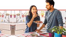 זוג צעיר נהנה מאד מפלאפל ביתי | הדמייה באמצעות בינה מלאכותית של Gemini Google | עיבוד: Photolab | עיבוד צילום: שולי סונגו©