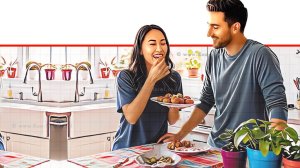 זוג צעיר נהנה מאד מפלאפל ביתי | הדמייה באמצעות בינה מלאכותית של Gemini Google | עיבוד: Photolab | עיבוד צילום: שולי סונגו©