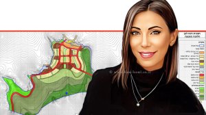 עינב רינגלר מנהלת אגף בכיר תכנון ופרויקטים ברשות מקרקעי ישראל (רמ"י) ברקע: חלופה לתכנית רכס לבן | צילום: מפה ויקיפדיה | עיבוד: Photolab | עיבוד צילום: שולי סונגו©