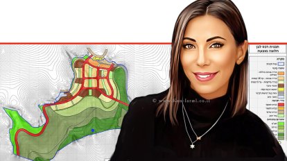 עינב רינגלר מנהלת אגף בכיר תכנון ופרויקטים ברשות מקרקעי ישראל (רמ"י) ברקע: חלופה לתכנית רכס לבן | צילום: מפה ויקיפדיה | עיבוד: Photolab | עיבוד צילום: שולי סונגו©