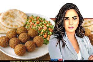 חלי ממן מייסדת קבוצות תמיכה לאורח חיים בריא, לרגל יום הפלאפל הבינל' |ברקע: מנת פלאפל | צילום רונן פדידה | הדמייה באמצעות בינה מלאכותית של Gemini Google | עיבוד: Photolab | עיבוד צילום: שולי סונגו©