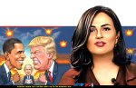 סמדר הילה שמואלי ברקע: הנשיא לשעבר ברק אובמה, יצא חוצץ נגד בנימין נתניהו מול הנשיא דונלד טראמפ | הדמייה בינה מלאכותית של Gemini Google | עיבוד: Photolab | עיבוד צילום: שולי סונגו©
