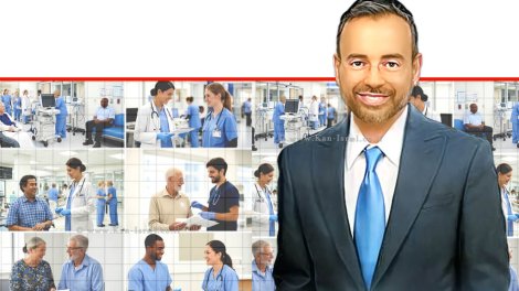 אוריאל בוסו שר הבריאות | ברקע: אנשי מערכת הבריאות | בינה מלאכותית של Gemini Google | עיבוד: Photolab | עיבוד צילום: שולי סונגו©