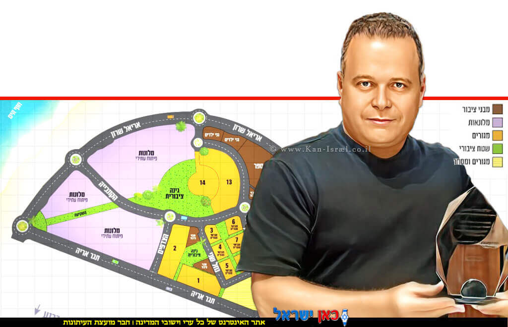 ראש העיר אשקלון, תומר גלאם, ברקע מתחמי מלונאות ומסחר אטרקטיביים במיוחד בשכונת עיר ימים – הבלוט | צילום: עיריית אשקלון | עיבוד: Photolab | עיבוד צילום: שולי סונגו©
