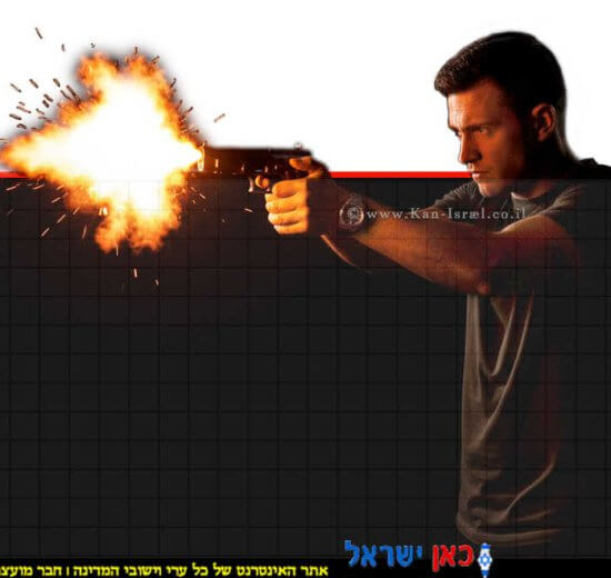 גבר צעיר יורה באקדח, הדמייה | הדמייה של בינה מלאכותית של Gemini Google | עיבוד צילום: שולי סונגו©