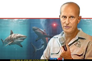 יגאל בן ארי, מנהל היחידה הימית ברשות הטבע והגנים ברקע: הדמיית שני כרישים מאיימים | בינה מלאכותית של Gemini Google | עיבוד: Photolab | עיבוד צילום: שולי סונגו©