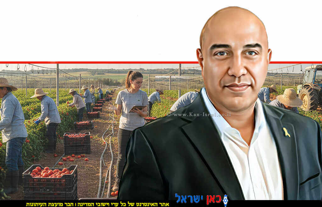 מנכל משרד החקלאות אורן לביא ברקע העסקת עובדים זרים בישראל שיגויסו למערך התמיכה במשקים | הדמייה של בינה מלאכותית של Gemini Google | עיבוד צילום: שולי סונגו©