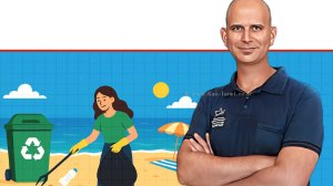 מנהל “תוכנית חוף נקי” מר פרד ארזואן של המשרד להגנת הסביבה באמצעות ברקע: שומרים על חוף נקי | הדמייה של בינה מלאכותית של Gemini Google | עיבוד צילום: שולי סונגו©