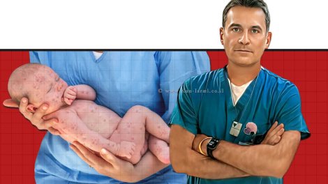 מנהל המערך לטיפול נמרץ ילדים ב-מרכז הרפואי הדסה, ד"ר אורי פולק | רקע: פעוט חולה בחצבת | צילום babyology-com-au לייעוץ הורות | יחצ | עיבוד: Photolab | עיבוד צילום: שולי סונגו©