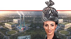 השרה להגנת הסביבה עידית סילמן מעל ראשה שקית זבל על ישראל היוצאת לדרך חדשה בניהול משק הפסולת | הדמייה של בינה מלאכותית של Gemini Google | עיבוד צילום: שולי סונגו©
