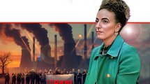 השרה להגנת הסביבה עידית סילמן באיגוד ערים שרון-כרמל, על רקע סימולציית מאבק תושבי אזור השרון והכרמל נגד זיהום מתחנות כוח | הדמייה של בינה מלאכותית של Gemini Google | עיבוד צילום: שולי סונגו©